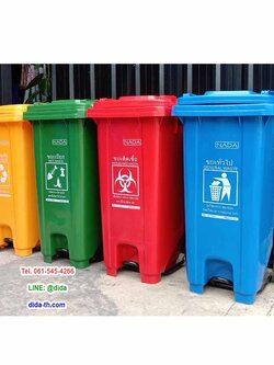 ถังขยะเทศบาล เท้าเหยียบ ทรงเหลี่ยม มีล้อเข็น ถังขยะแบบเหยียบ 120 ลิตร