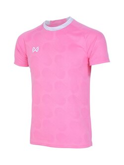 WARRIX ลิขสิทธิ์แท้100% เสื้อกีฬา FLASH TRAINING SHIRT WA-234FBACL01 เสื้อซ้อมกีฬาแขนสั้น ตัดต่อแบบไหล่สโลป สีชมพูอ่อน
