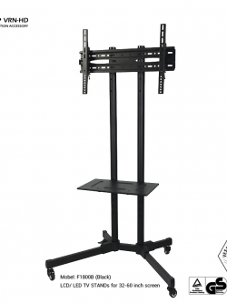 New 2022 ขาตั้งทีวี F1800B ขาตั้งทีวีล้อเลื่อน ปรับก้ม-เงยได้, TV STANDs for 43"- 70" Max VESA 600x400 mm., Weight Capacity 50 kg.