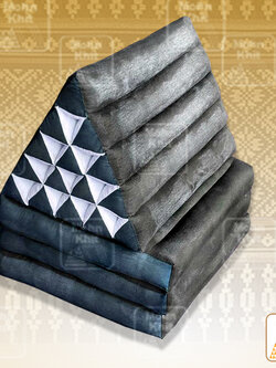 หมอนสามเหลี่ยม 15ช่องติดเบาะ3พับผ้ายีนส์ฟอก( Denim) 57cmx180cmx36 cm Triangle Khit Thai Floor Cushions Traditional handmade 15 holes with 3 part of mattress.
