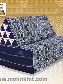 หมอนสามเหลี่ยมลายเขียนเทียนสีกรม 10 ช่องติดเบาะ 3 พับ 80x170x30 cm // Large Tri-angle kapok silk 100%Traditional Floor Cushions 10 holes with 3 part of mattress.