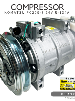 คอมเพรสเซอร์ โคมัตสุ พีซี 200-8 24 โวลต์ พูเล่ 1 ร่องบี รูโต COM0140 VALEO 815011 COMPRESSOR KOMATSU PC200-8 24V B R-134a คอมแอร์ รูหัวสายใหญ่