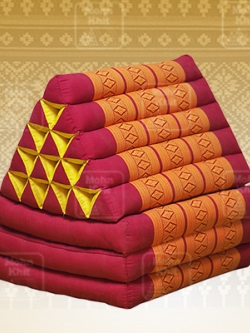 หมอนสามเหลี่ยม 15 ช่องติดเบาะ 3พับ 55x180x38 cm Tri-angle Khit kapok100%Traditional Floor Cushions 15 holes with 3 part of mattress.