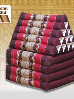 หมอนสามเหลี่ยม 15 ช่องติดเบาะ 4 พับ 57x225x36 cm Triangle Khit kapok100%Traditional Floor Cushions 15 holes with 4 part of mattress.