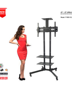 F1800-VCAM ขาตั้งทีวีล้อเลื่อน,ชั้นวาง DVD x2, ชั้นวางกล้อง x1,TV STANDs for 43"- 70"/ Max VESA 600x400 mm., Weight Capacity 50 kg.