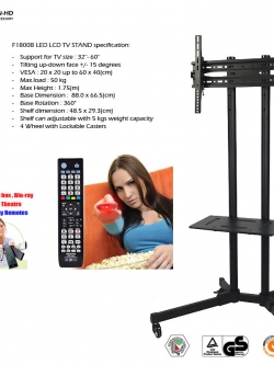 New 2022 ขาตั้งทีวี F1800BR ขาตั้งทีวีล้อเลื่อน ปรับก้ม-เงยได้ TV STANDs for 43"- 70" Max VESA 600x400 mm., Weight Capacity 50 kg. with 4 in 1 Universal TV remote