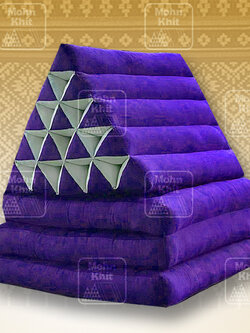 หมอนสามเหลี่ยมสีม่วง 15 ช่องติดเบาะ3 พับ 55cmx180cmx36cm Tri-angle Cotton kapok 100%Traditional Floor Cushions 15 holes with 3part of mattress.