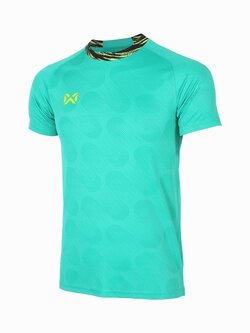 WARRIX ลิขสิทธิ์แท้100% เสื้อกีฬา FLASH TRAINING SHIRT WA-234FBACL01 เสื้อซ้อมกีฬาแขนสั้น ตัดต่อแบบไหล่สโลป สีเขียว