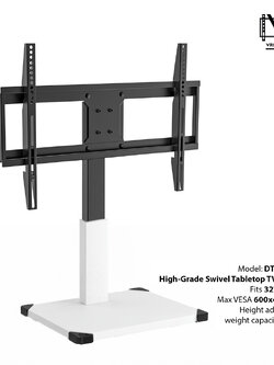 High-Grade DTS-3265W (ขาขาว) ขาตั้งทีวี 32"-65" แบบตั้งโต๊ะ ปรับความสูงได้ 4 ระดับ และหันซ้าย-ขวาได้ ±50 องศา, Max VESA 600x400mm, weight capacity 45kg. สำเนา