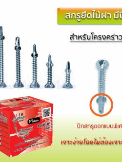 สกรูยึดไม้ฝา ปลายสว่าน มีปีก สกรูปลายสว่านยึดไม้ฝา สกรูยึดแผ่นไฟเบอร์ซีเมนต์ มี 11 ขนาด