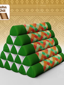 หมอนสามเหลี่ยม15ช่องเดี่ยว ประกบลายDesign 52cmx36cmx32cm// Thai Tri-angle Cotton Design Traditional Floor Cushions .