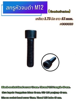 สกรูหัวจมดำ M12 เกลียว 1.75 มิล ยาว 45 มม.( Black Socket Head Screw M12 Thread 1.75mm Length 45mm)#000010
