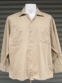 เสื้อเชิ๊ต สีกากี แขนยาว ผ้าฝ้าย