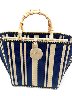 กระเป๋าเสื่อกกลายกราฟฟิก (รุ่นไม่บุผ้า) สีน้ำเงิน