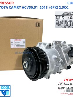 คอมเพรสเซอร์ โตโยต้า แคมรี่ ACV50,51 ปี 2012 - 2017 2.5 cc COM0226 สายพาน 6PK DENSO 447150-4881 Toyota Camry 2.5 VVT-I COMPRESSOR คอมแอร์ คอม 447280-9081