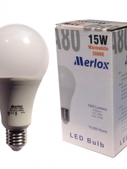 หลอดไฟ LED A80 220-240V 15W 1500LM 3000K E27 MERLOX