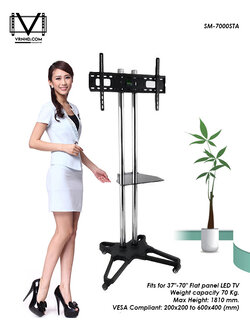 New! SM-7000STA ขาตั้งทีวี 37"-70" Dual Chrome poles ปรับความสูงได้ 1.20-1.60 เมตร, Max VESA 600x400 mm., Weight Capacity 70 Kg.