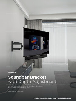 SBM9U ขายึด,ขาแขวน ลําโพงซาวด์บาร์แบบ Universal ชนิดติดตั้งเข้ากับตัวทีวี หรือขาแขวนทีวี พร้อมปรับระยะได้ตามรูยึดของขาแขวนทีวี, Compatible with most SONOS, SONY & VIZIO Soundbars