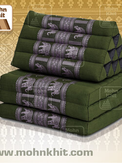 หมอนสามเหลี่ยมลายช้างด้ายทอ 10 ช่องติดเบาะ 3พับ 52x165x30cm// Tri-angle kapok100% tribal pattern Traditional Floor Cushions 10 holes with3 part of mattress.