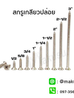 สกรูเกลียวปล่อย สกรูเกลียวปล่อยปลายแหลม มีให้เลือก 4 ขนาด
