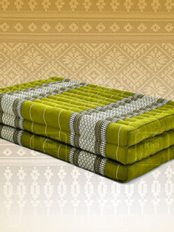 ที่นอนขิด 3 พับลายไทยสีเขียวใบตองอ่อน ขนาด 110x180x7Cm //Large 3 part mattresses Cotton, kapok