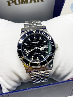 POMAR นาฬิกาข้อมือผู้ชาย ตัวเรือนและสายสแตนเลส หน้าปัดสีดำ รุ่น 73391