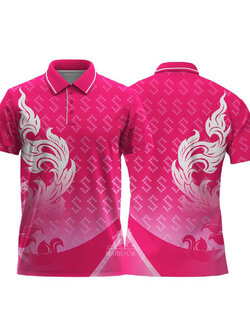 MN POLO เสื้อโปโลพิมพ์ลาย แบบพิมพ์ลายขอ สีชมพู