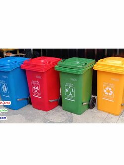 ถังขยะแบบเหยียบ ทรงเหลี่ยม มีล้อเข็น ถังขยะเท้าเหยียบ 100 ลิตร