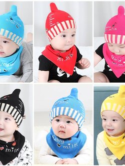 หมวก+ผ้ากันเปื้อน ลายขวดนม