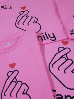 เสื้อครอบครัว (ขายเป็นตัว) เสื้อยืดสีชมพู พ่อ แม่ ลูก เสื้อกลุ่ม แฮชแท็คมินิฮาร์ท เสื้อยืดใส่เที่ยว เสื้อทีม MML#FAMILY