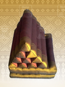 หมอนสามเหลี่ยม"ผ้าไหม"10 ช่องติดเบาะ 2 พับ50x120x30Cm Tri-angle kapok silk 100%Traditional Floor Cushions 10 holes with 2 part of mattress.