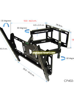CP402-mini ขาแขวนทีวี 26 - 55 inch LED,LCD TV,Full Motion Multi-Arm TV Wall Mount, Max VESA 400x400 mm., Weight Capacity 50 Kg. (1.1/1.4)
