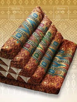 หมอนสามเหลี่ยมผ้าพิมพ์ทอง 10ช่องติดเบาะ 1 พับ 50x76x35Cm Tri-angle Khit kapok 100%Traditional Floor Cushions 10 holes with 1part of mattress.