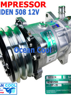 คอมเพรสเซอร์ ซันเด้น 508 แท้ 12v S5305 โอริง COM0077 compressor SANDEN 508 oring SD5S14 คอมแอร์รถยนต์ คอม แอร์ คอมเพลสเซอร์ อะไหล่ แอร์ รถยนต์