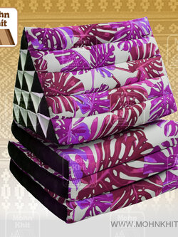 หมอนสามเหลี่ยมลายมอสเตอร่าม่วงชมพู 15 ช่องติดเบาะ3 พับ 57cmx180cmx38cm Triangle Cotton kapok 100%Traditional Floor Cushions 15 holes with 3 part of mattress.