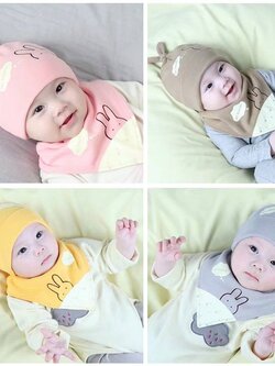 หมวก+ผ้ากันเปื้อน ลายกระต่าย