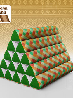 หมอนสามเหลี่ยม15ช่องเดี่ยว ประกบลายDesign 52cmx36cmx32cm// Thai Tri-angle Cotton Design Traditional Floor Cushions.
