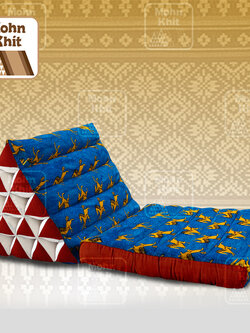 หมอนสามเหลี่ยม15 ช่องติดเบาะ1พับสีน้ำเงินผ้าอังการา 50x90x36Cm //Cotton Original Real Wax Ankara Fabric Triangle Traditional Floor Cushions 15 holes with 1 part of mattress.