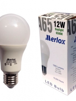 หลอดไฟ LED A65 220-240V 12W 1200LM 6500K E27 MERLOX