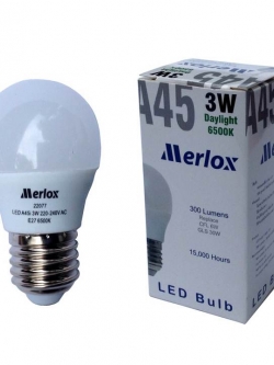 หลอดไฟ LED A45 220-240V 3W 300LM 6500K E27 MERLOX