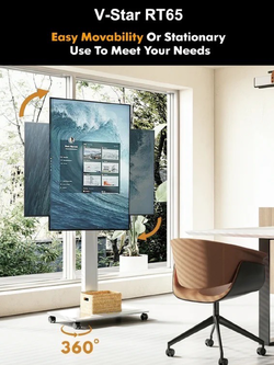 V-Star RT65-W ขาตั้งทีวีล้อเลื่อน 43"- 70" (Gloss White) หมุนแนวนอน - แนวตั้ง, ไม่ก้ม-เงย, สไตล์มินิมอล Max VESA 600x400 mm., Weight Capacity 50 Kg. (*ไม่รวมทีวี)