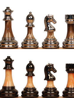 3 1/2'' Decorative Staunton Silver & Black Anodized Metal Finish Chess Pieces ตัวหมากรุกสากลอะคริลิคโลหะ