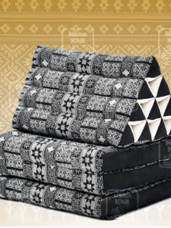 หมอนสามเหลี่ยมผ้าเขียนเทียน 10 ช่องติดเบาะ 3พับ 53x165x30cm// Tri-angle kapok100%Traditional Floor Cushions 10 holes with 3 part of mattress.