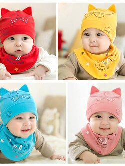 หมวก+ผ้ากันเปื้อน ลายแมว