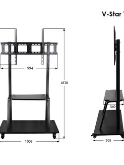 V-Star Y810(Heavy) ขาตั้งทีวีล้อเลื่อน 60 - 120 นิ้ว ไม่ก้ม-เงย / พร้อมชั้นวางดีวีดี / สีดำ, Max VESA 900x600 mm., Weight Capacity 120 Kg.(ส่งฟรีทั่วไทย)