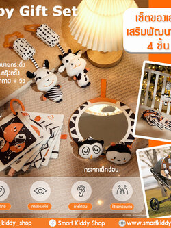 Baby Gift Set 4 ชิ้น ของเล่นเสริมพัฒนาการ ชุดของขวัญเด็กแรกเกิด สีขาว-ดำ เสริมพัฒนาการด้านสายตา