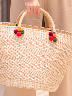 ตะกร้าแฝกทรงกลมสีธรรมชาติ 30 ซม. 3X30X45 CM