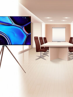 SM3070STA ขาตั้งทีวี 43”- 65” ดีไซน์ขาตั้งภาพสามขา Tripod Easel TV Stand, Wooden Legs, 180° Swivel