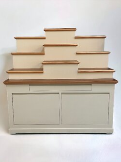 ตู้พระแบบสูง 9x8 โมเดิร์น ขั้นบันได 9 ขั้น สีครีมท็อปพิงค์โกลด์