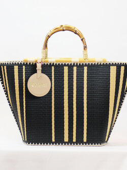 กระเป๋าเสื่อกกลายกราฟฟิก (รุ่นไม่บุผ้า) สีดำ